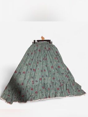 Roper Sage Green Floral Ruffled Maxi Skirt